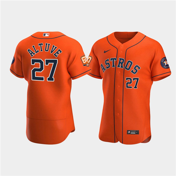 Men's Houston Astros #27 Jose Altuve Orange 60th Anniversary Flex Base Stitched Baseball Jersey